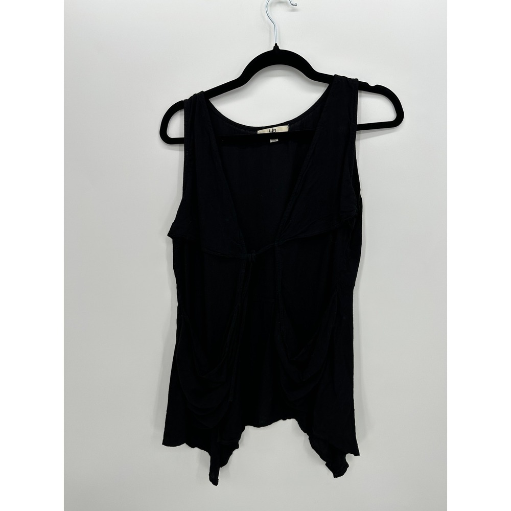Black Lagenlook Tie Front Cardigan Vest Sz M Boho Festival Pockets Minimal